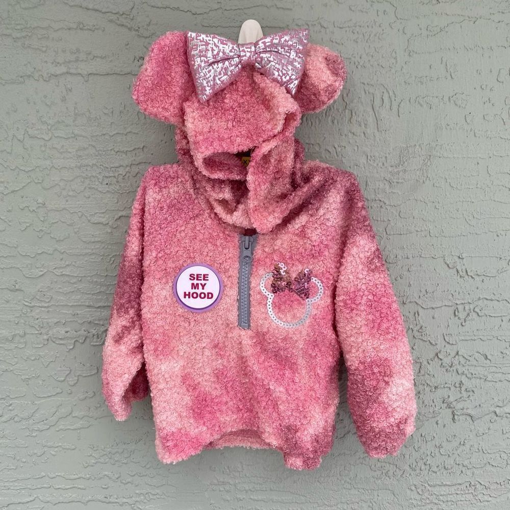 Minnie Mouse Toddler Girls Fuzzy Hoodie with Ears Sz 12 Months